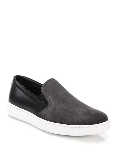 prada suede sneaker sale|prada suede slip on sneakers.